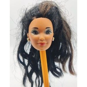 Vintage 1980 Miko or Kira? Barbie Black Hair With Brown Streaks Brown Eyes HEAD